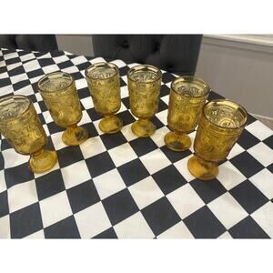 Vintage retro 70’s collectible Indiana glass footed amber tumbler set of 6